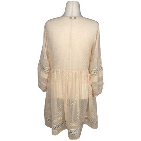 STELLAH Anthropologie Beige Swiss Dot Lace Sheer Dress Size: L - Picture 3 of 4